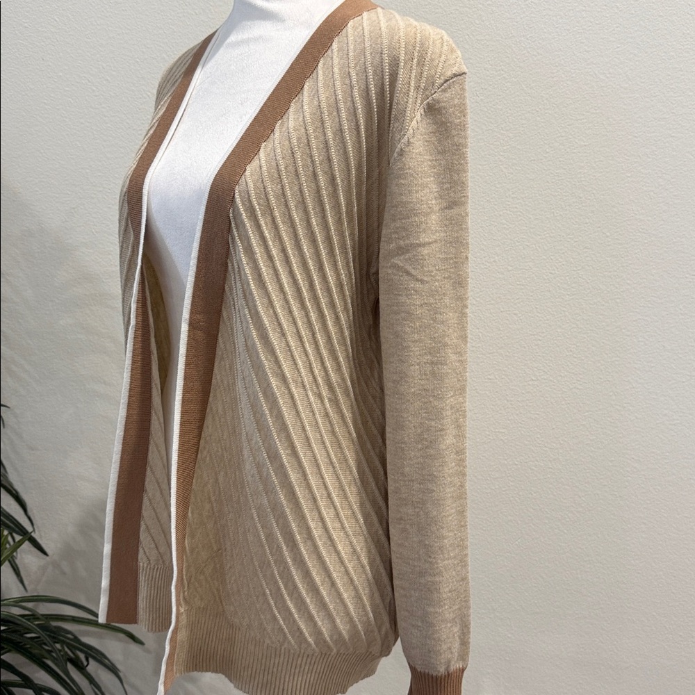 Verve Ami Cardigan Fawn Heather Combo Tan Stripe Ribbed Long Sleeve S - Picture 7 of 16
